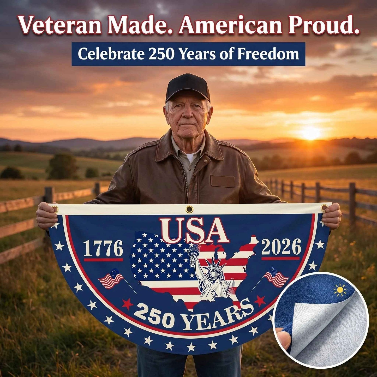 🔥Honor Your American Pride🎉Handcrafted by Veterans - 250th Anniversary USA Fan Flag🎖️