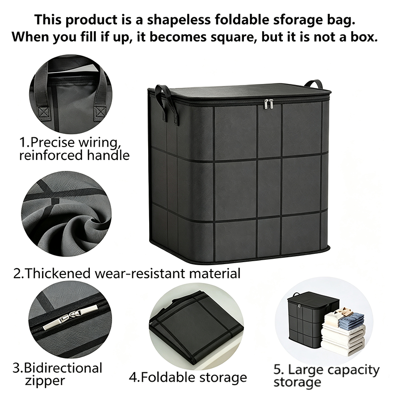 Spacious Foldable Fabric Zippered Storage Bin for Moving & Bedroom Closet📦