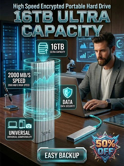 🔥Flash Sale⚡ 50K+ SOLD! Almost Gone-🔥16TB Large-Capacity Type-C Portable Mini SSD