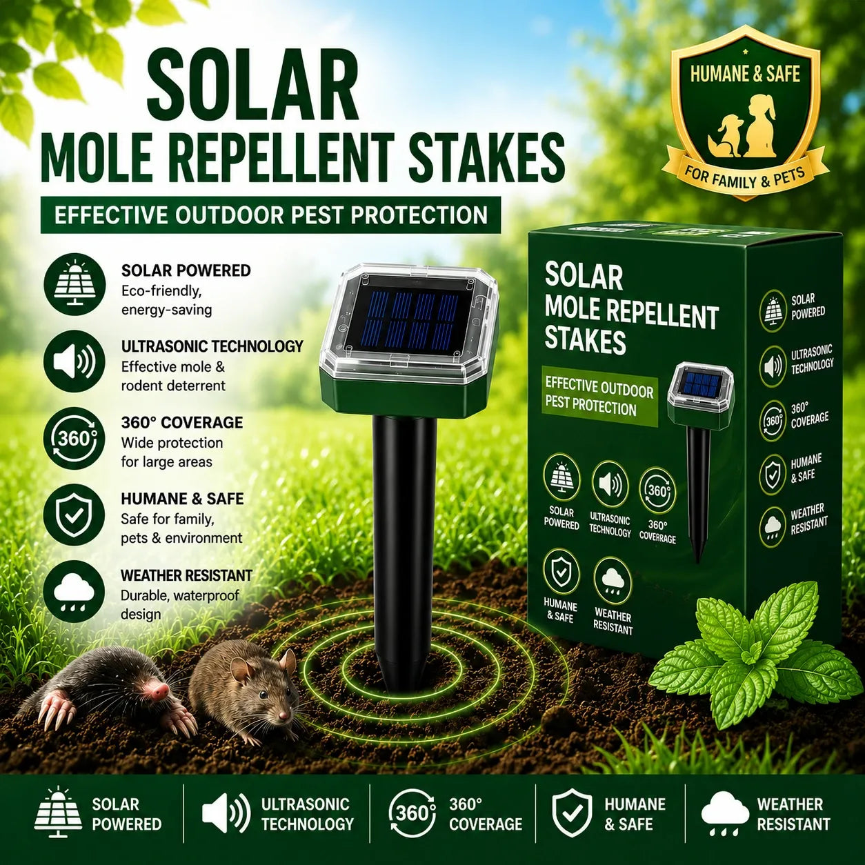 🌸Summer Sale 50% OFF☘️Solar Powered Waterproof Screw Mole Repellent