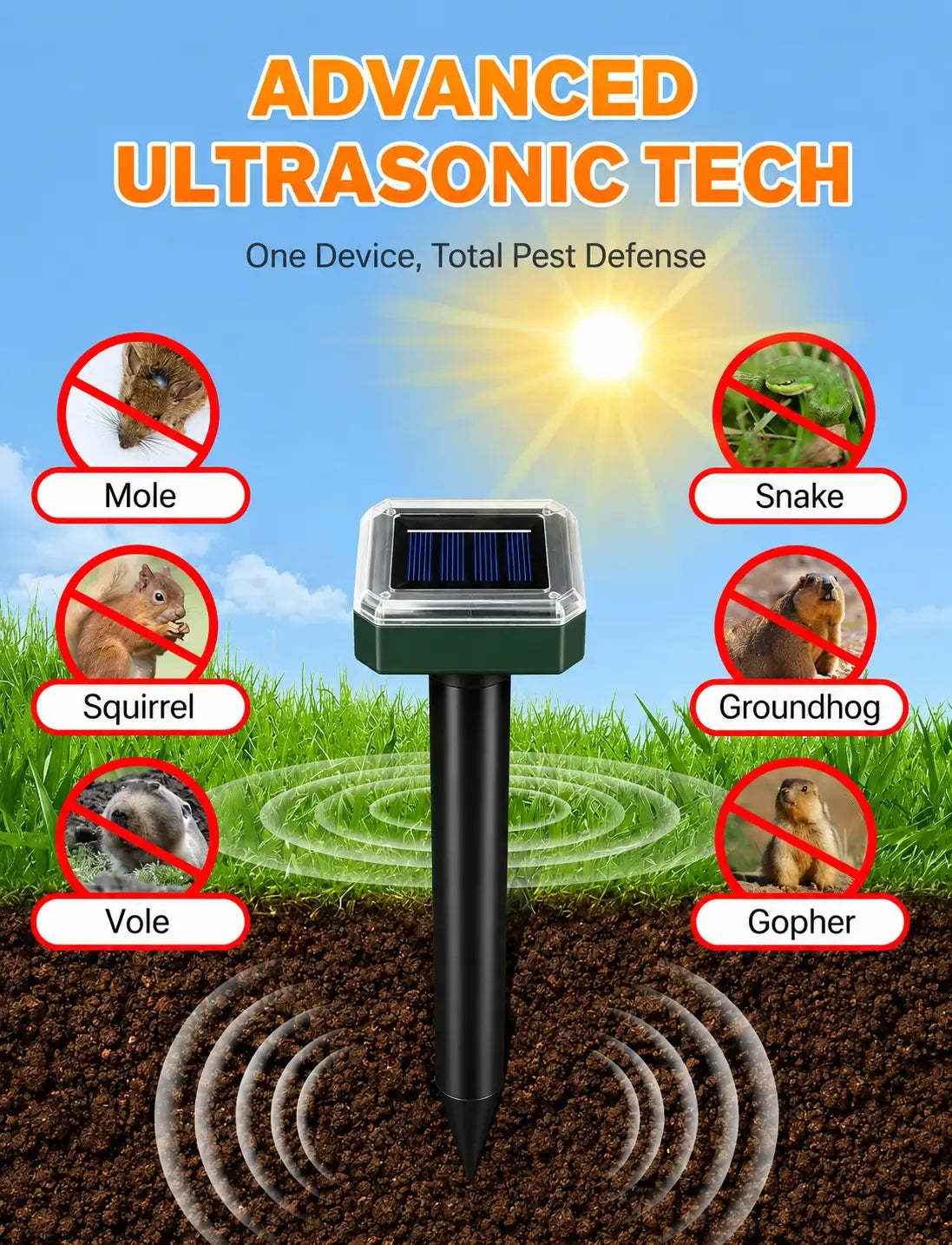 🌸Summer Sale 50% OFF☘️Solar Powered Waterproof Screw Mole Repellent