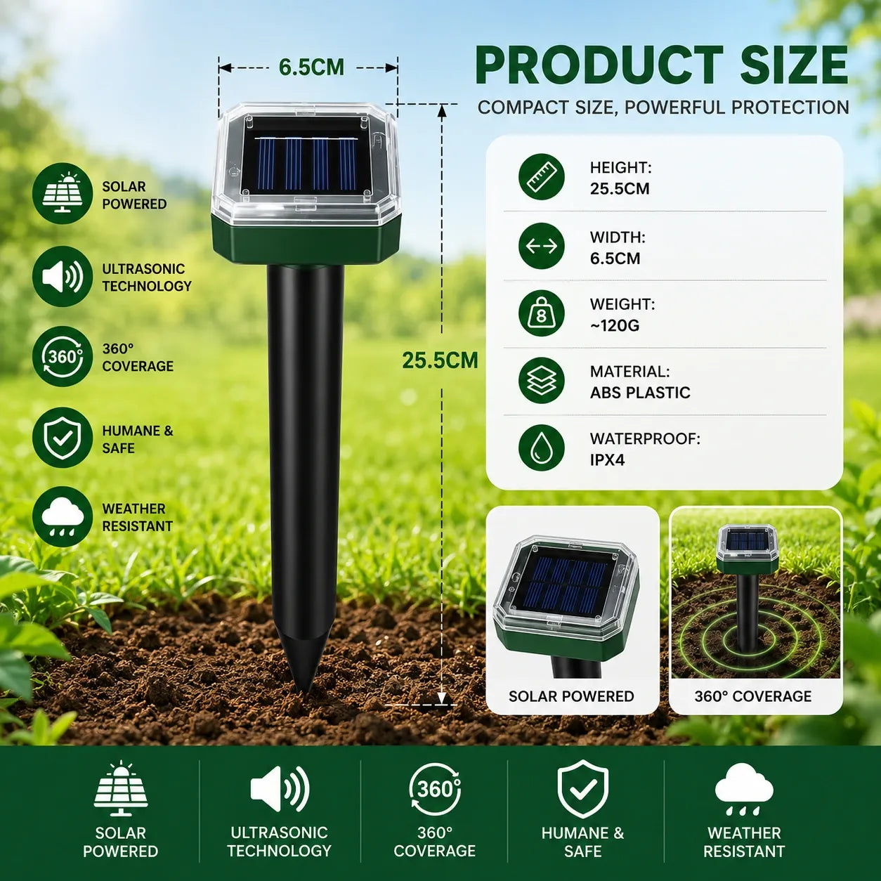 🌸Summer Sale 50% OFF☘️Solar Powered Waterproof Screw Mole Repellent