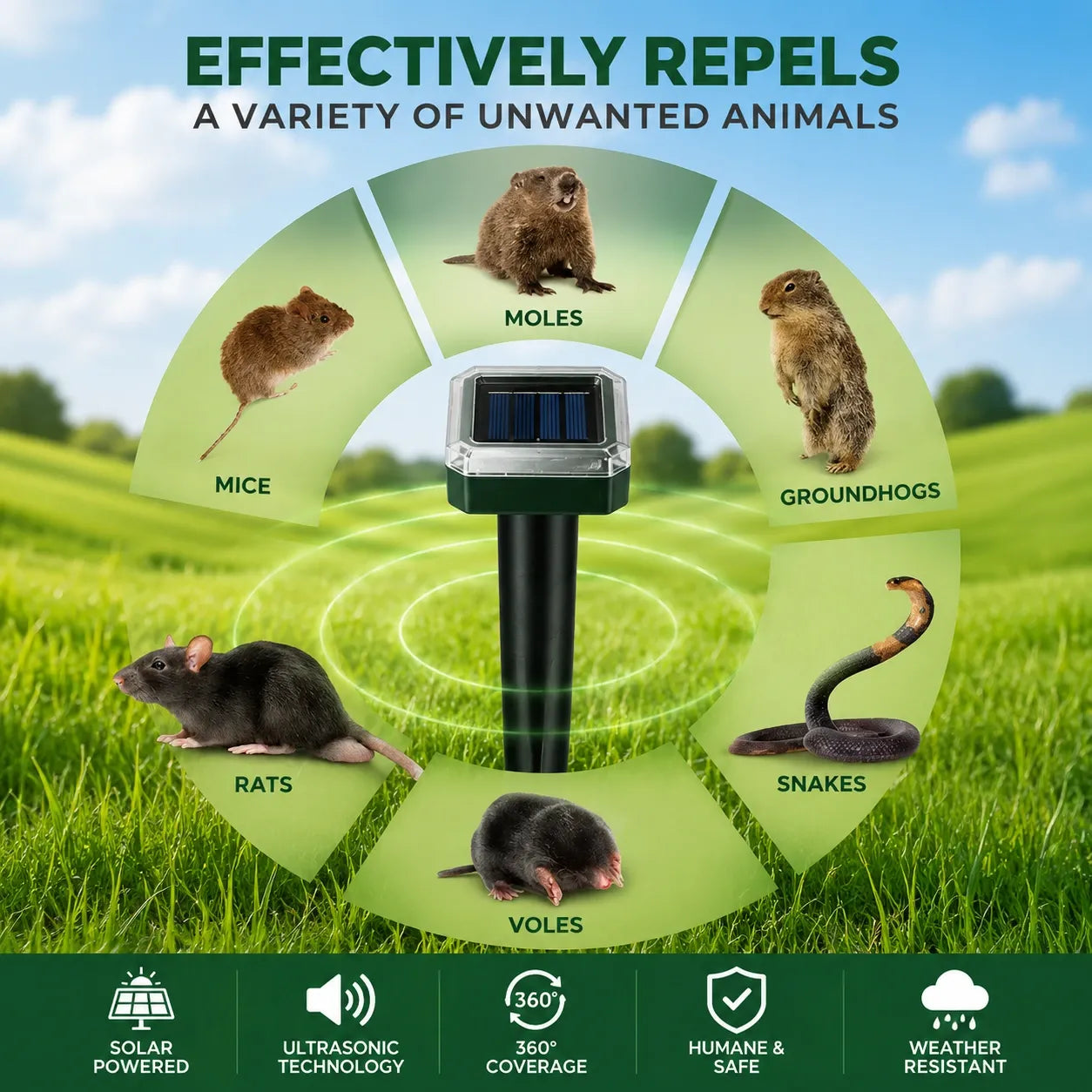 🌸Summer Sale 50% OFF☘️Solar Powered Waterproof Screw Mole Repellent